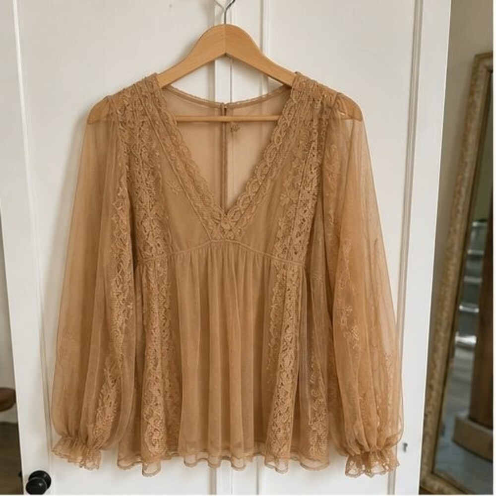 Camel Lace Trim Top